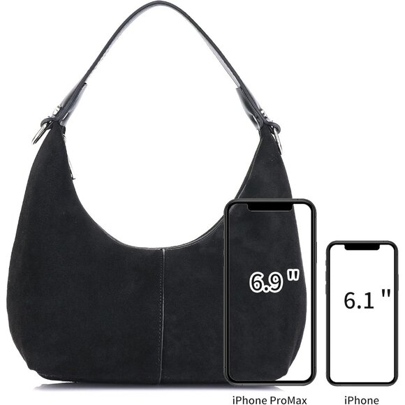 Suede Women's Crescent Hobo Bag Small Crossbody Purse Vegan Leather Zipper - Picture 7 of 7